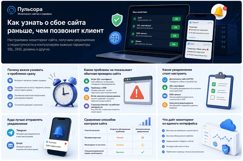 Как узнать о сбое сайта раньше, чем позвонит клиент